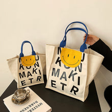 Load image into Gallery viewer, Letter Print Smile Face Personalized Canvas Tote Bag
