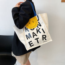 Load image into Gallery viewer, Letter Print Smile Face Personalized Canvas Tote Bag
