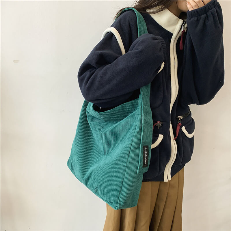 Solid Color Corduroy Tote Bag