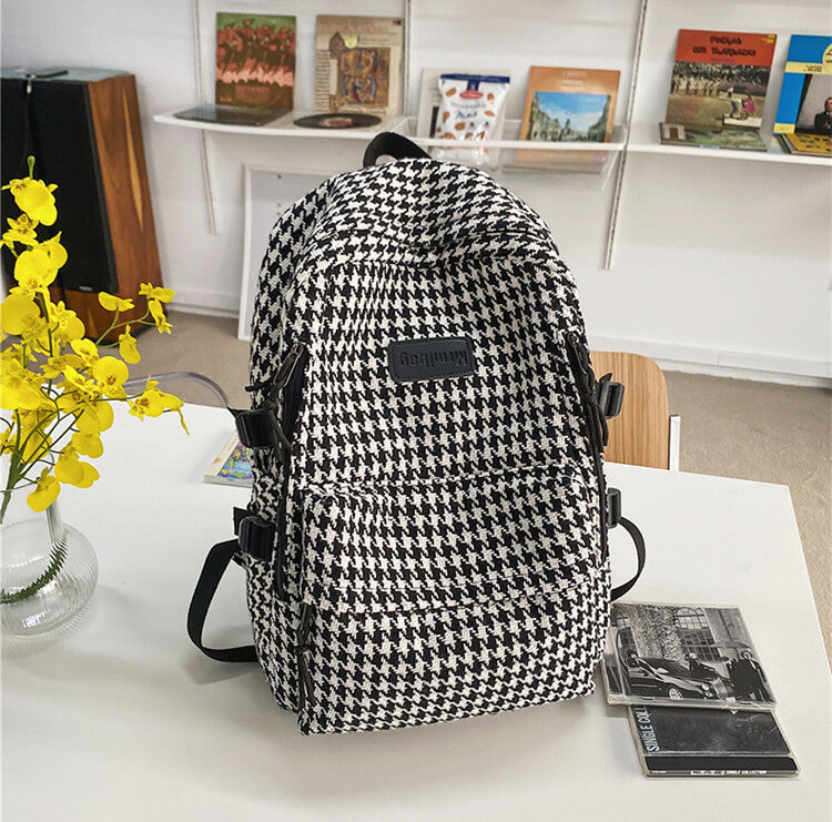 Stylish Houndstooth Backpack for College Students