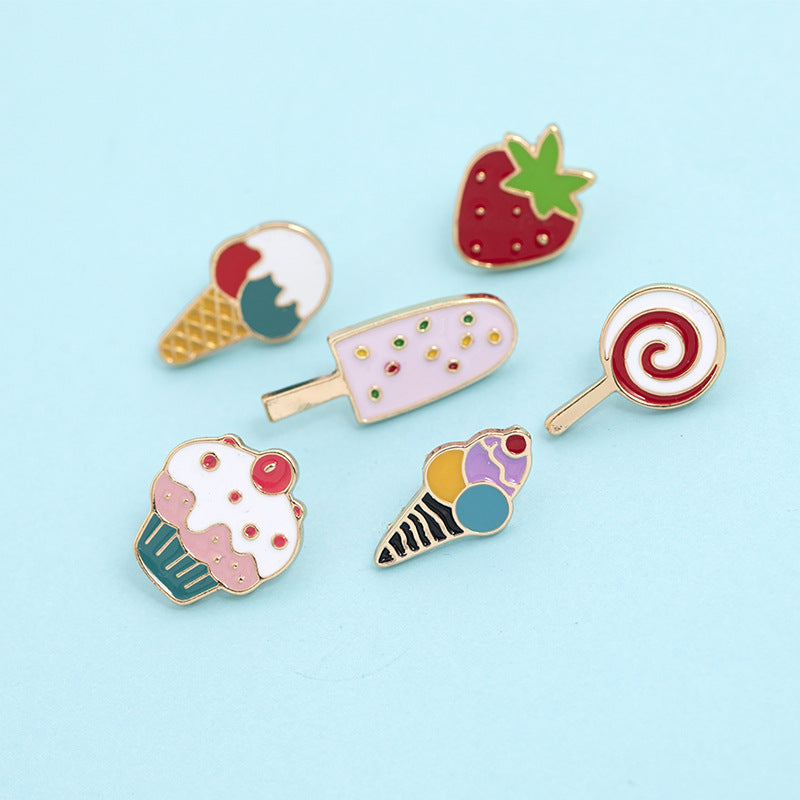 6 Pcs Summer Ice Cream Brooch Pin Set