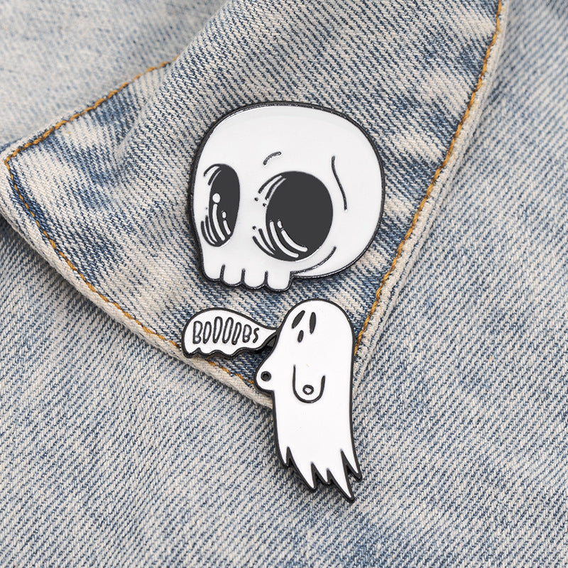 Halloween Skull Boo Brooch Pin Set