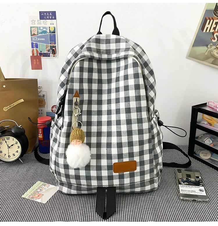 Fresh Plaid Cute Backpack for School Girl