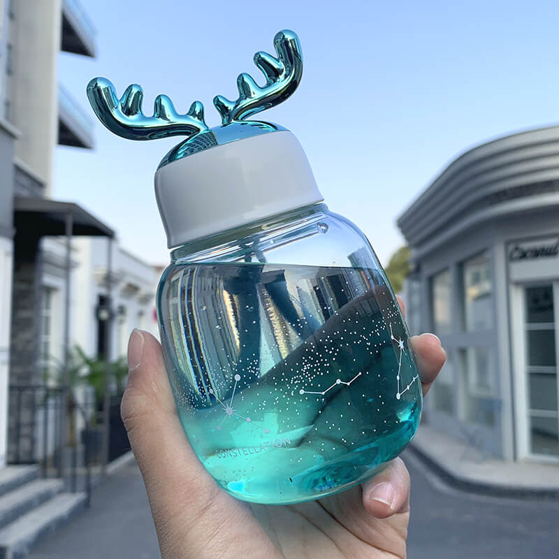 Kawaii 3D Antler Glass Water Bottle - 300ml