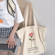 Load image into Gallery viewer, Fabric Rose Canvas Tote Bag
