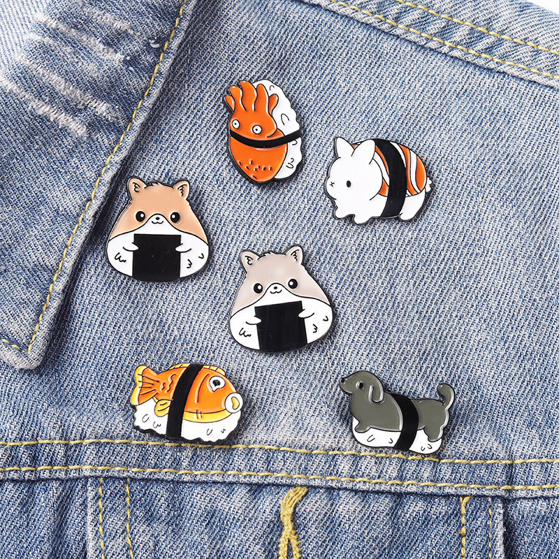 6 Pcs Animal Sushi Brooch Pin Set
