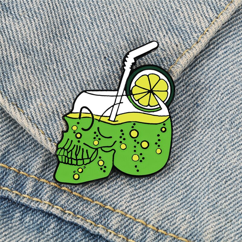 Halloween Lemon Juice Skull Enamel Pin