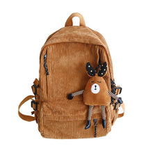 Load image into Gallery viewer, Vintage Style Corduroy School Backpack With Toy
