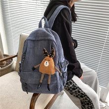 Load image into Gallery viewer, Vintage Style Corduroy School Backpack With Toy
