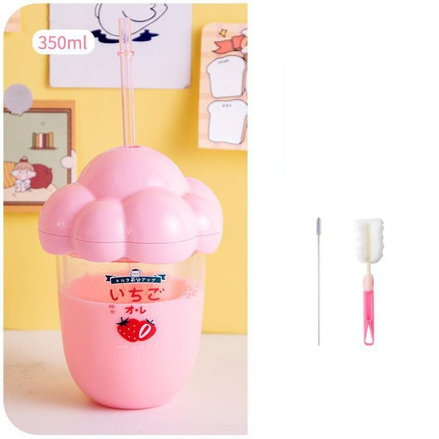 350ml Ice Cream Plastic Bottle w/Straw