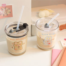 Load image into Gallery viewer, Kawaii Boba Bear Glass Cup With Straw &amp; Lid
